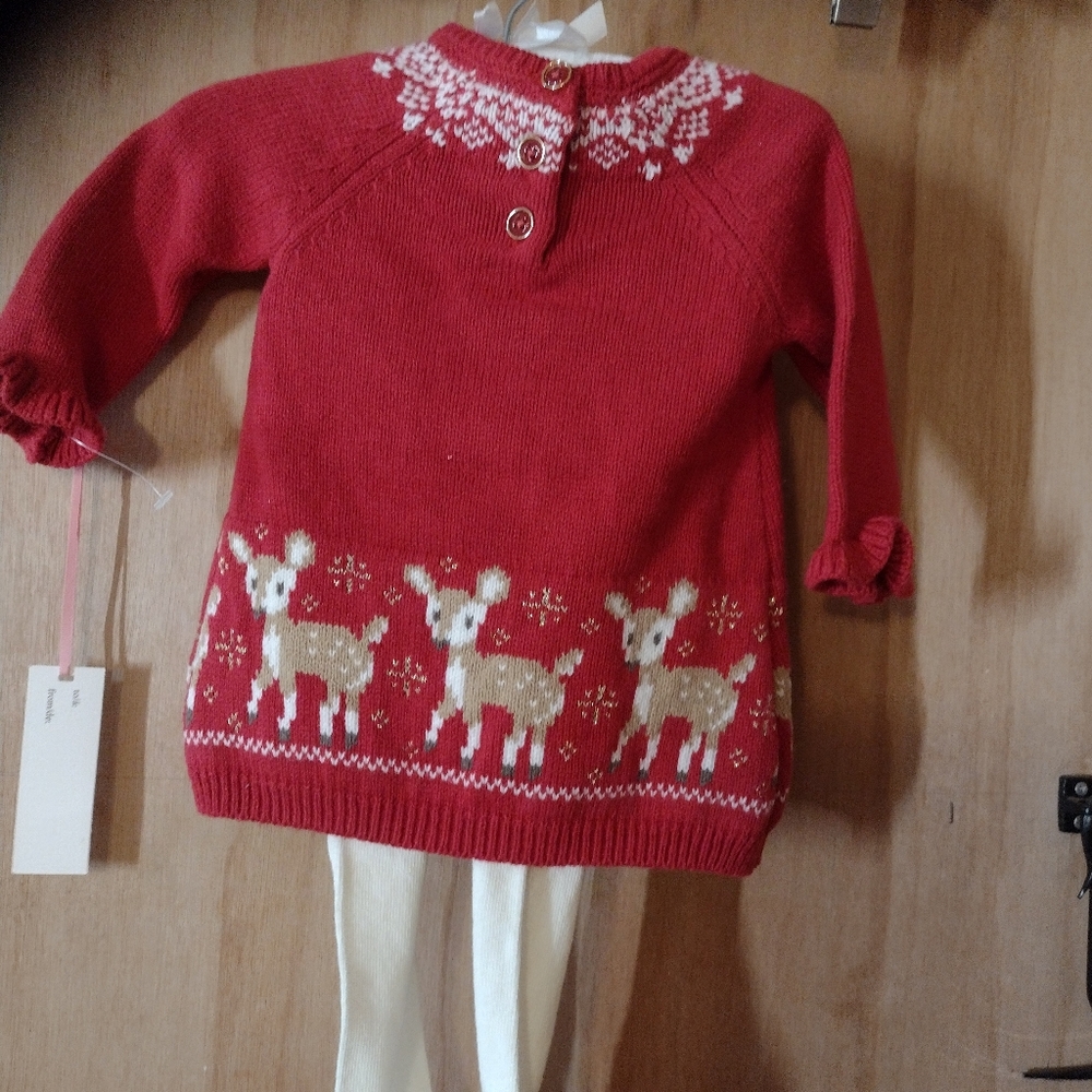 Festive Red Knit Sweater Dress with Reindeer